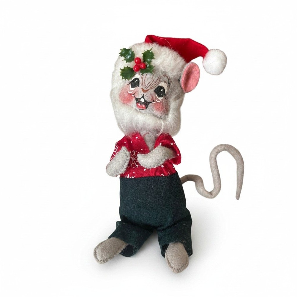 VTG 1998 Annalee Christmas Mouse Doll Red Snowflake Shirt Santa Hat 7 Inch
